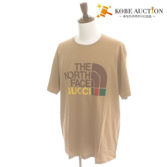 ■ グッチ×ノースフェイス GUCCI × THENORTHFACE Tシャツ 半袖 トップス コラボ ロゴ メンズ L ベージュ系 未使用 タグ付き