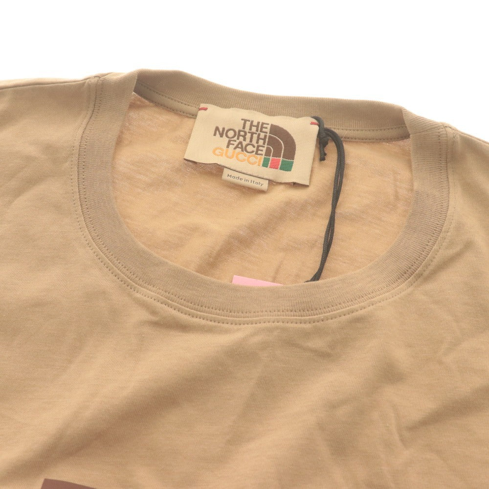 ■ グッチ×ノースフェイス GUCCI × THENORTHFACE Tシャツ 半袖 トップス コラボ ロゴ メンズ L ベージュ系 未使用 タグ付き