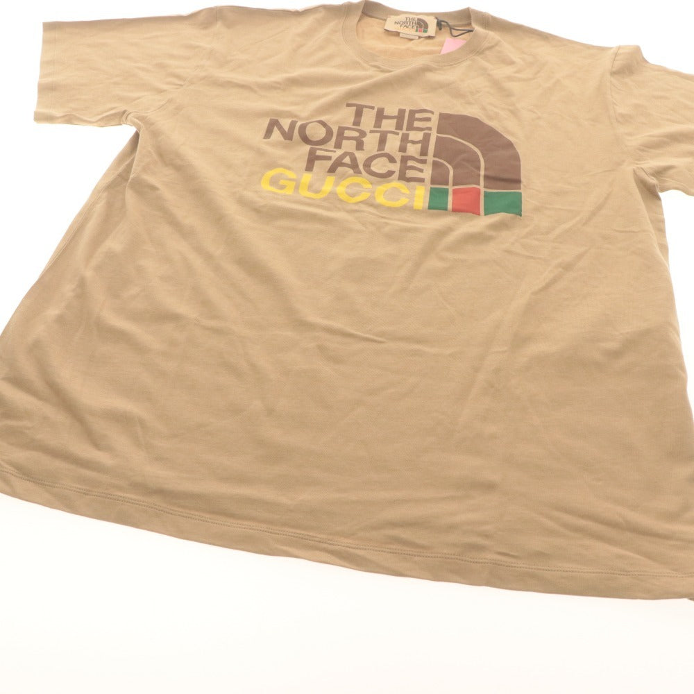 ■ グッチ×ノースフェイス GUCCI × THENORTHFACE Tシャツ 半袖 トップス コラボ ロゴ メンズ L ベージュ系 未使用 タグ付き