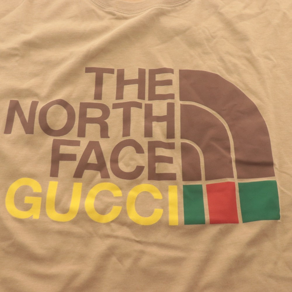 ■ グッチ×ノースフェイス GUCCI × THENORTHFACE Tシャツ 半袖 トップス コラボ ロゴ メンズ L ベージュ系 未使用 タグ付き