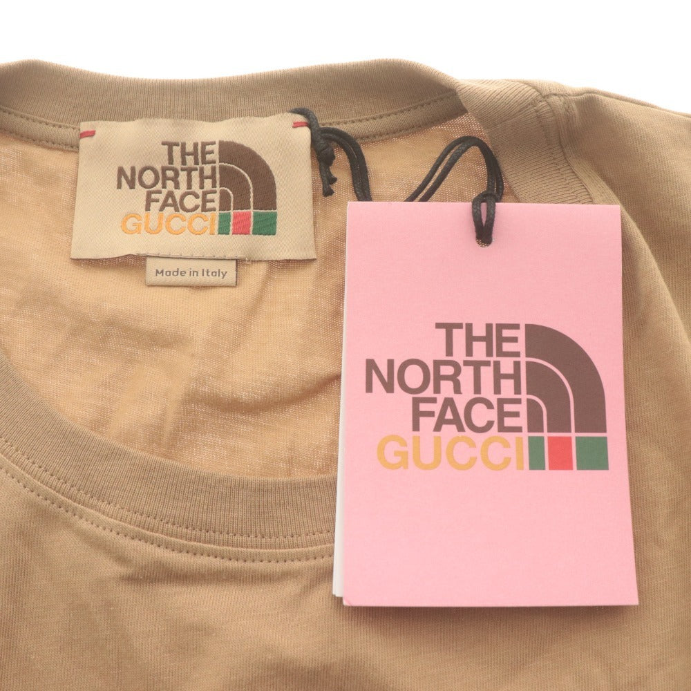 ■ グッチ×ノースフェイス GUCCI × THENORTHFACE Tシャツ 半袖 トップス コラボ ロゴ メンズ L ベージュ系 未使用 タグ付き