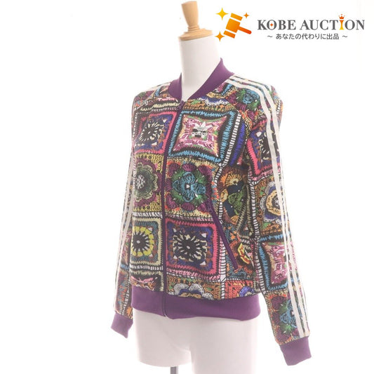 ■ アディダス ジャージ ブルゾン アウター ジップアップ 総柄 ロゴ レディース L パープル系