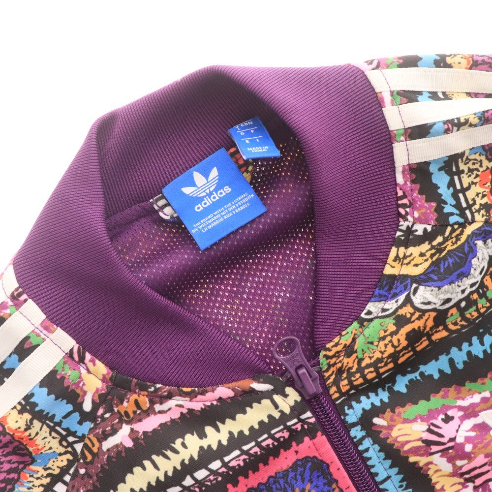■ アディダス ジャージ ブルゾン アウター ジップアップ 総柄 ロゴ レディース L パープル系