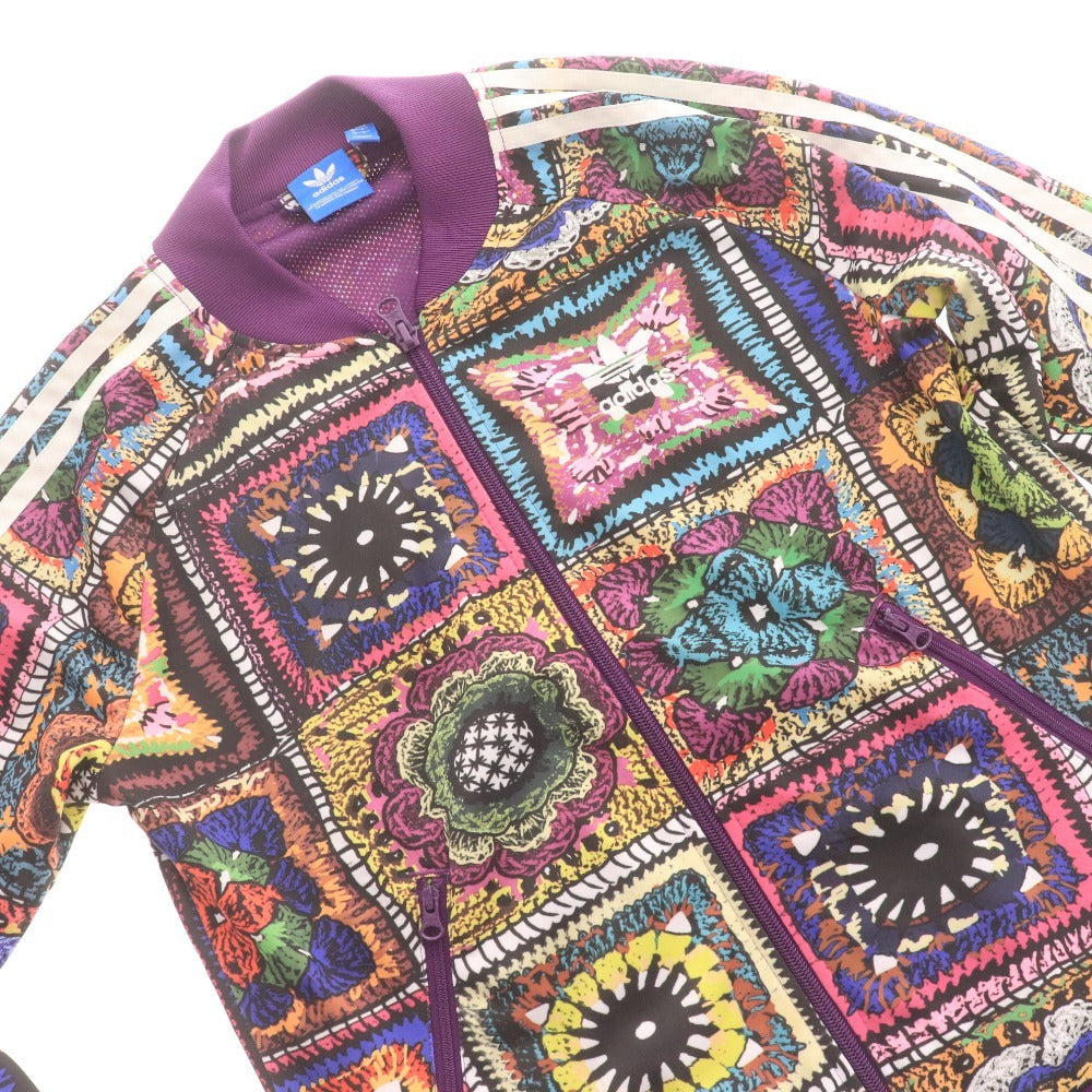 ■ アディダス ジャージ ブルゾン アウター ジップアップ 総柄 ロゴ レディース L パープル系