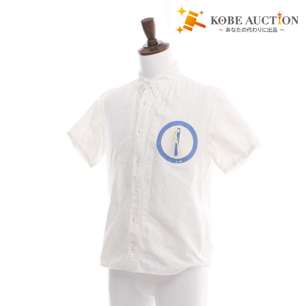■ visvim ビズビム シャツ トップス 半袖 襟 無地 ボタン 胸ポケット コットン メンズ S ホワイト