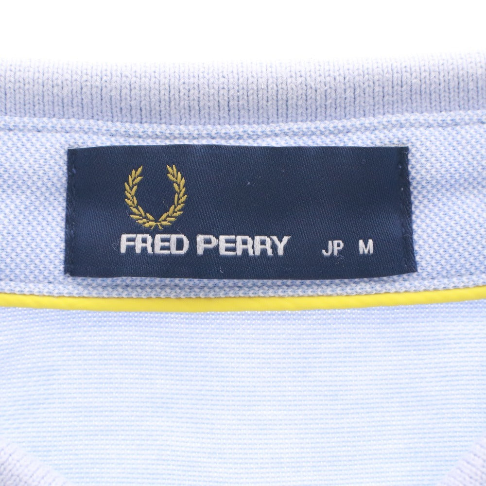 ■ FRED PERRY フレッドペリー ポロシャツ トップス 半袖 襟 ボタン ワンポイント 無地 メンズ M ライトブルー系