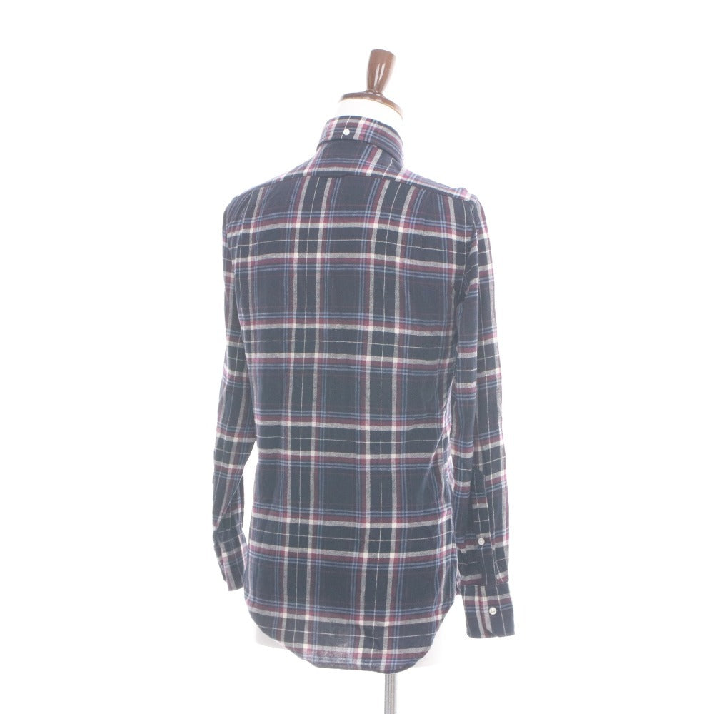■ THOM BROWNE トムブラウン シャツ トップス 長袖 襟 ボタン 胸ポケット チェック柄 コットン メンズ 1 ネイビー系