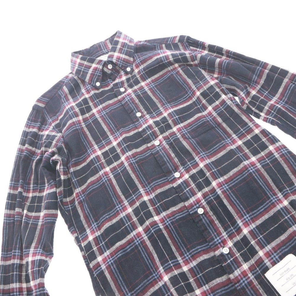 ■ THOM BROWNE トムブラウン シャツ トップス 長袖 襟 ボタン 胸ポケット チェック柄 コットン メンズ 1 ネイビー系
