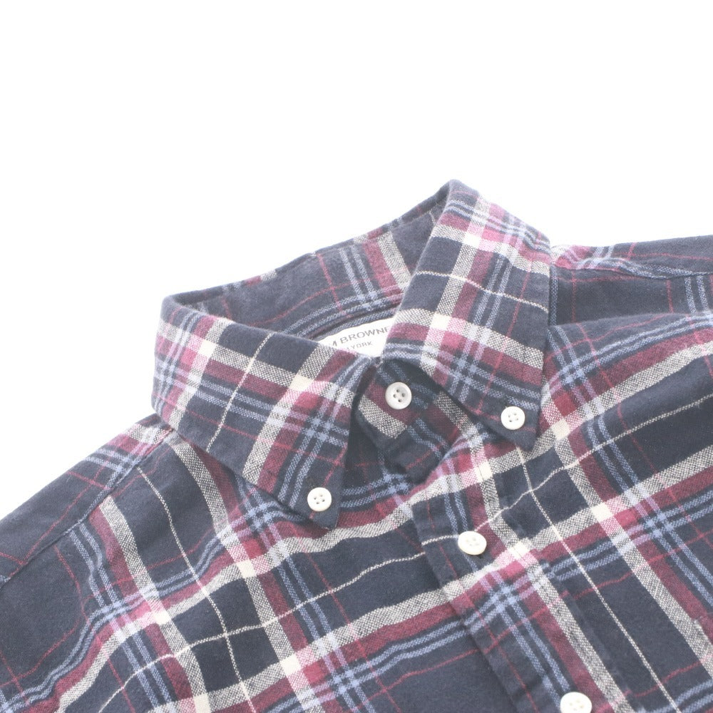 ■ THOM BROWNE トムブラウン シャツ トップス 長袖 襟 ボタン 胸ポケット チェック柄 コットン メンズ 1 ネイビー系