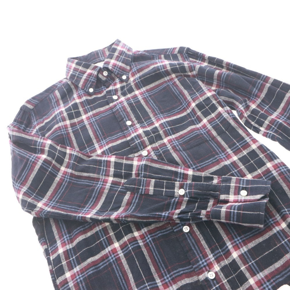 ■ THOM BROWNE トムブラウン シャツ トップス 長袖 襟 ボタン 胸ポケット チェック柄 コットン メンズ 1 ネイビー系