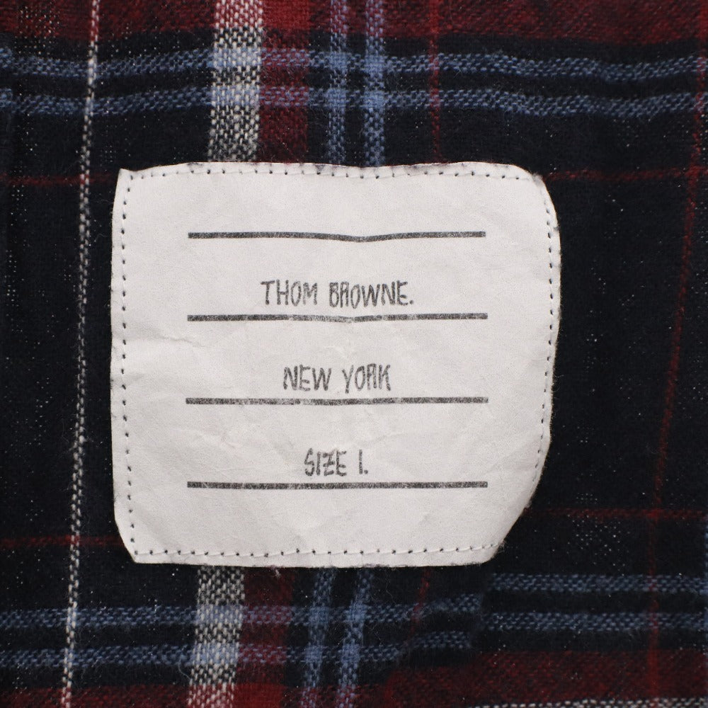 ■ THOM BROWNE トムブラウン シャツ トップス 長袖 襟 ボタン 胸ポケット チェック柄 コットン メンズ 1 ネイビー系