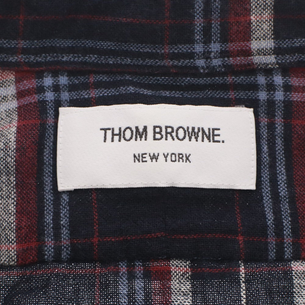 ■ THOM BROWNE トムブラウン シャツ トップス 長袖 襟 ボタン 胸ポケット チェック柄 コットン メンズ 1 ネイビー系