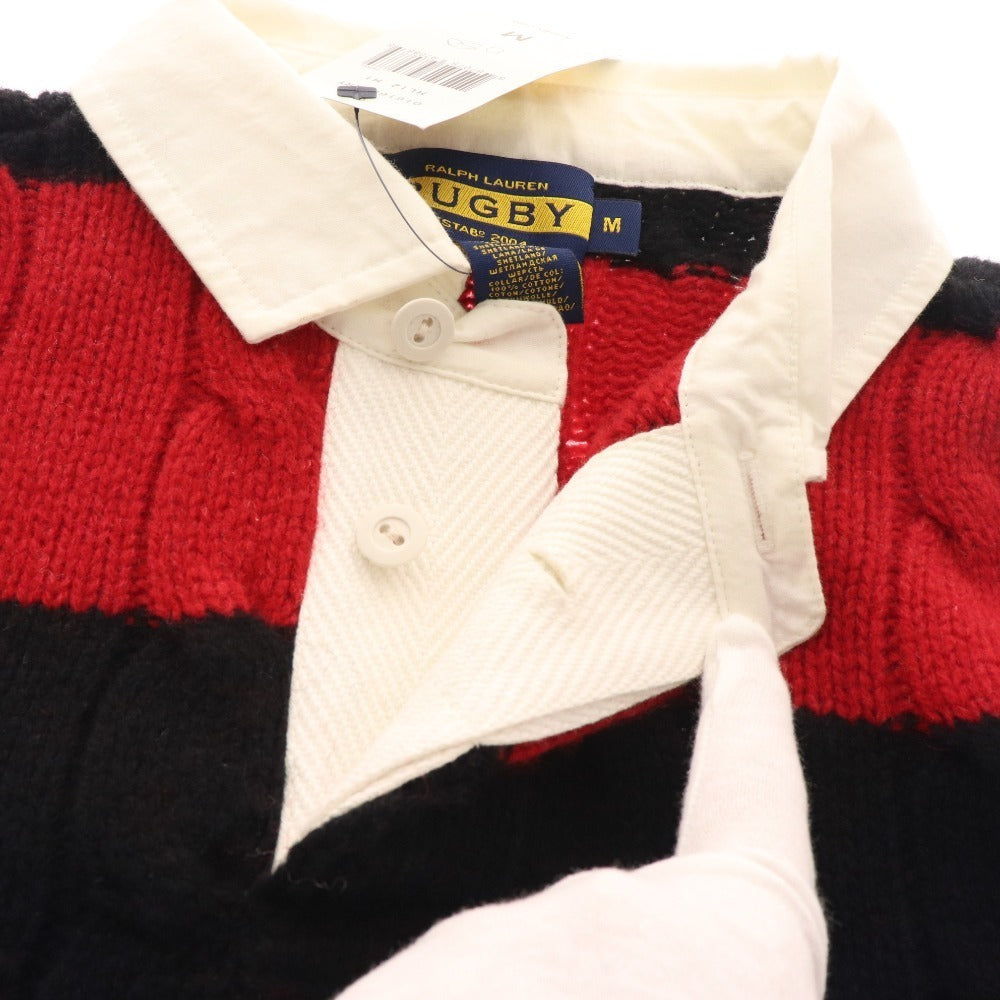 ■ Ralph Lauren Rugby Sweater Knit Rugby Tops Men's M Navy Red Tags Included Unused