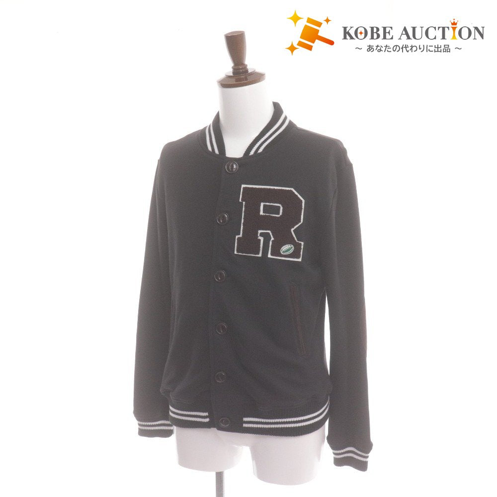 RUGBY RALPH LAUREN Stadium Jacket, Long Sleeve, Button-Down, Rugby R Logo Patch, Men's, Size M, Black