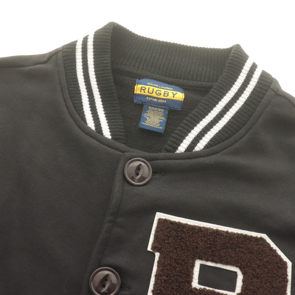 RUGBY RALPH LAUREN Stadium Jacket, Long Sleeve, Button-Down, Rugby R Logo Patch, Men's, Size M, Black