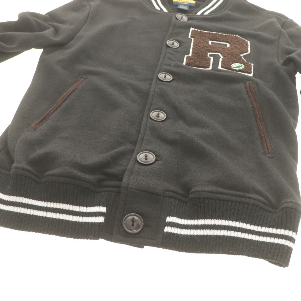 RUGBY RALPH LAUREN Stadium Jacket, Long Sleeve, Button-Down, Rugby R Logo Patch, Men's, Size M, Black