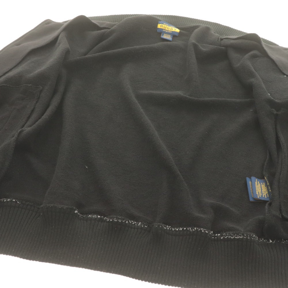 RUGBY RALPH LAUREN Stadium Jacket, Long Sleeve, Button-Down, Rugby R Logo Patch, Men's, Size M, Black