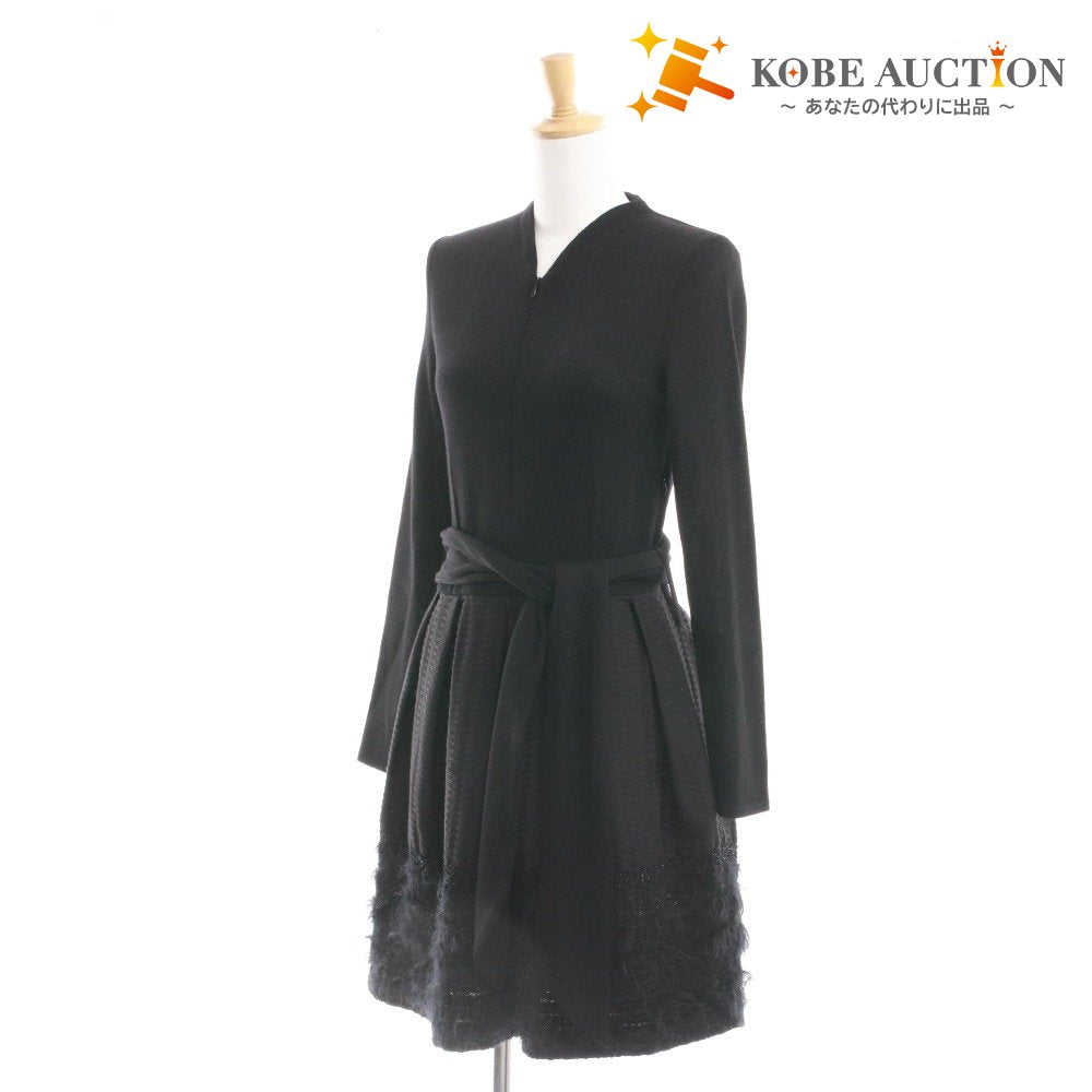 ■ リル プー ロートル LiL POUR L'AUTRE ひざ丈ニットワンピース 長袖 フランス製 タック 切り替え レディース