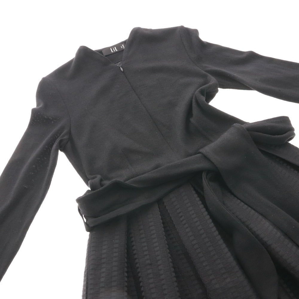 ■ リル プー ロートル LiL POUR L'AUTRE ひざ丈ニットワンピース 長袖 フランス製 タック 切り替え レディース