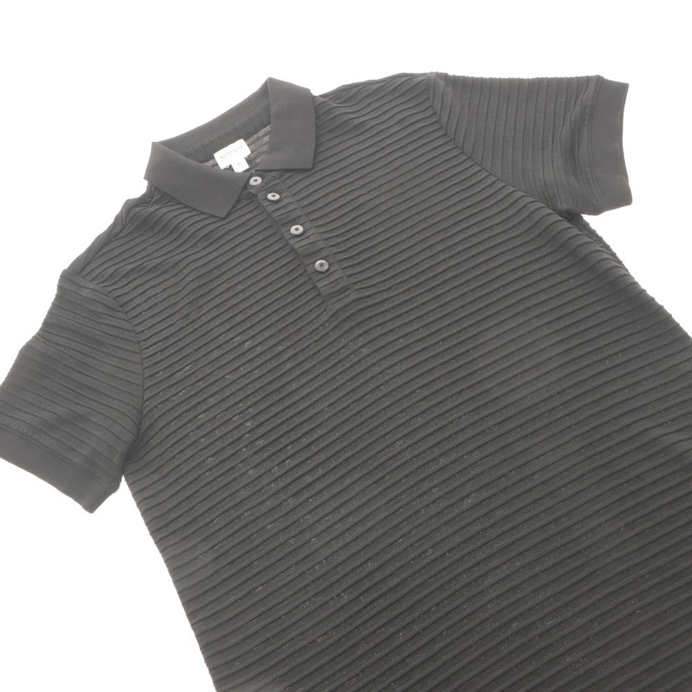 ■ ARMANI COLLEZIONI アルマーニ コレツィオーニ ポロシャツ 半袖 トップス サマーニット シルク混 シャドーボーダー メンズ M ブラック