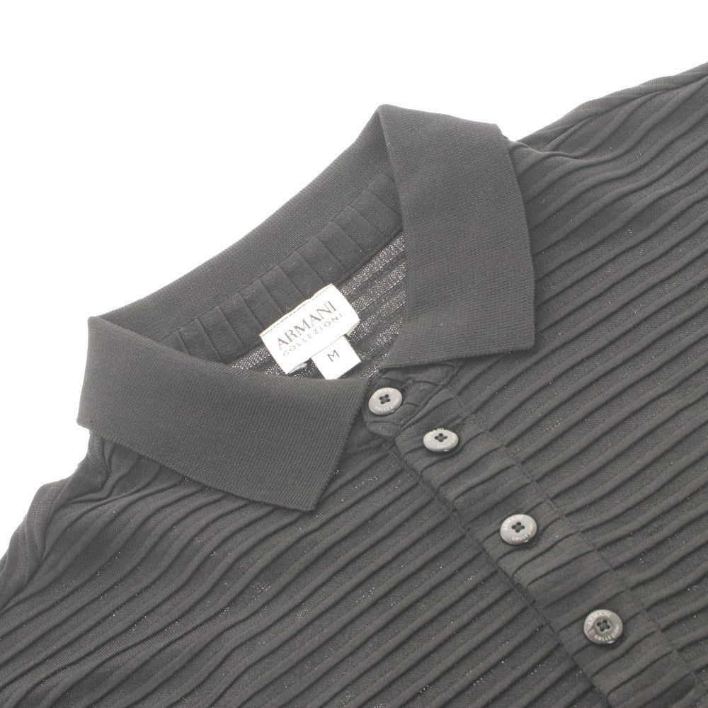 ■ ARMANI COLLEZIONI アルマーニ コレツィオーニ ポロシャツ 半袖 トップス サマーニット シルク混 シャドーボーダー メンズ M ブラック