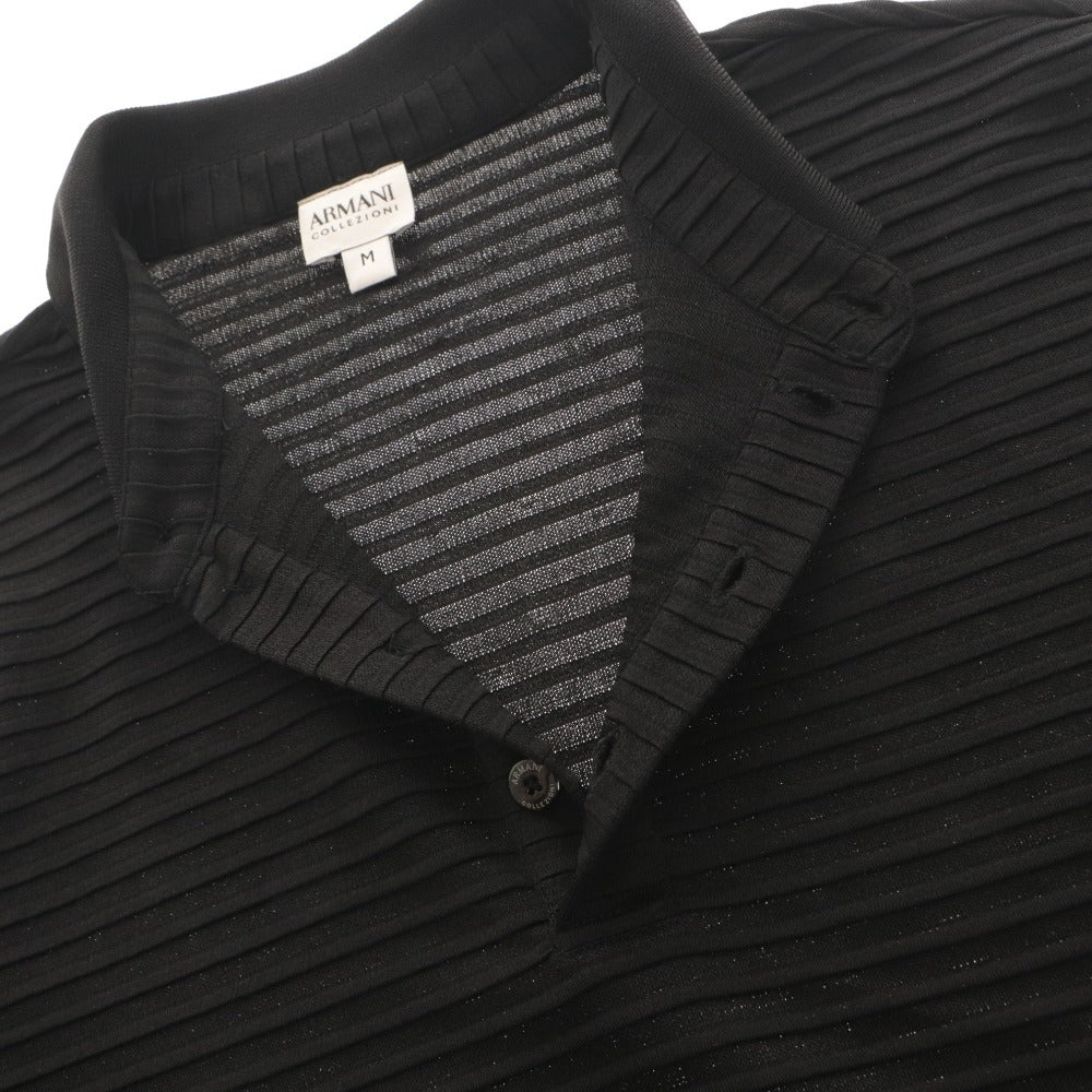 ■ ARMANI COLLEZIONI アルマーニ コレツィオーニ ポロシャツ 半袖 トップス サマーニット シルク混 シャドーボーダー メンズ M ブラック