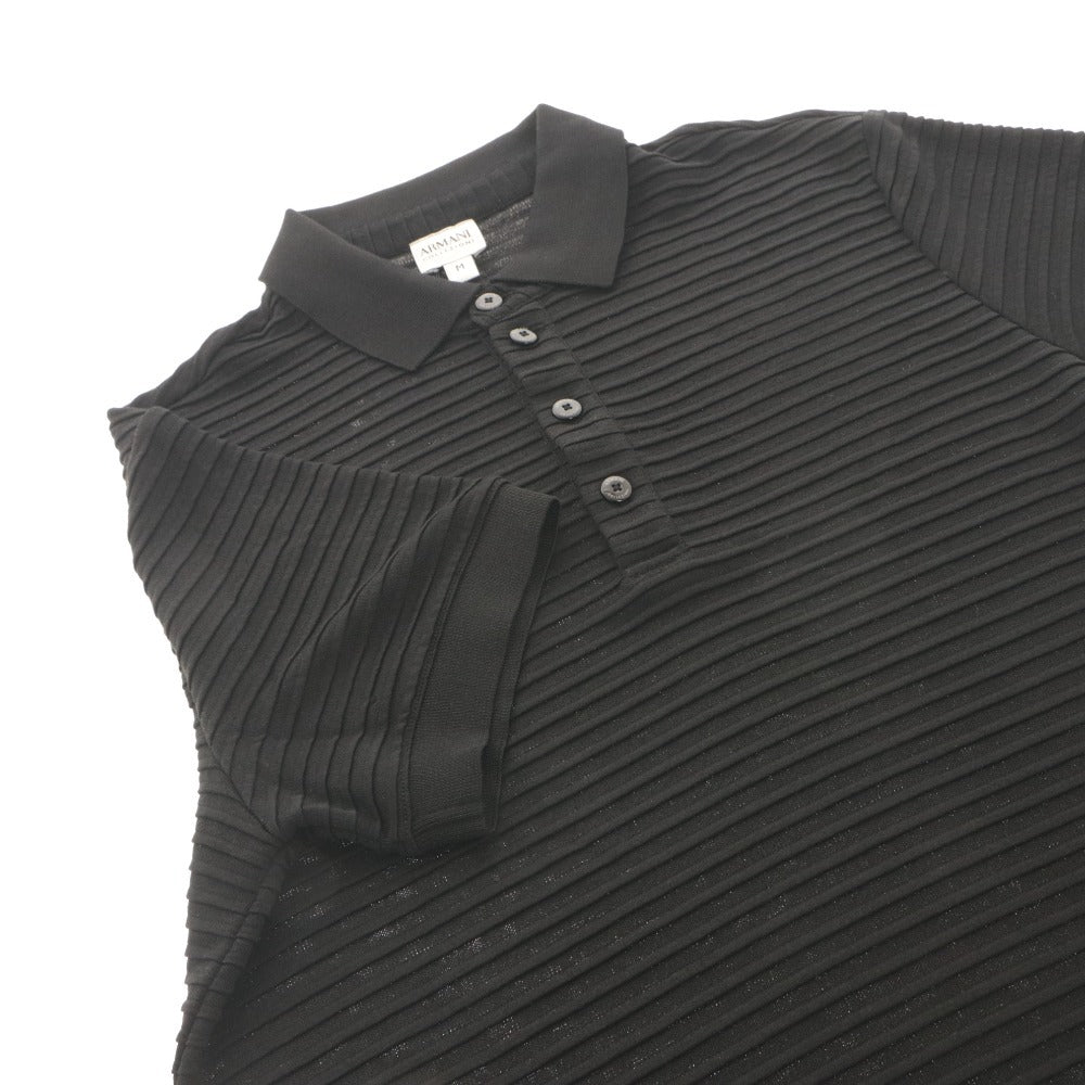 ■ ARMANI COLLEZIONI アルマーニ コレツィオーニ ポロシャツ 半袖 トップス サマーニット シルク混 シャドーボーダー メンズ M ブラック