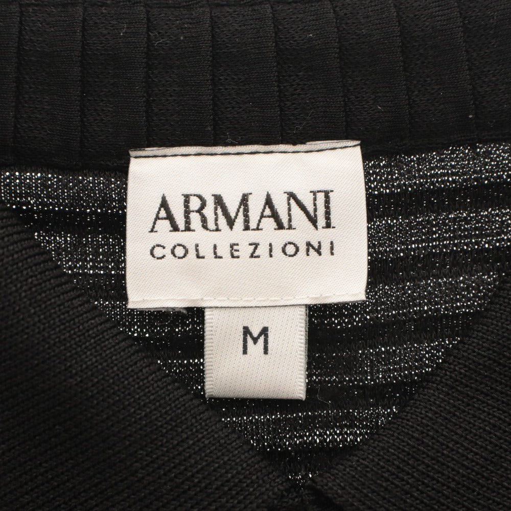 ■ ARMANI COLLEZIONI アルマーニ コレツィオーニ ポロシャツ 半袖 トップス サマーニット シルク混 シャドーボーダー メンズ M ブラック