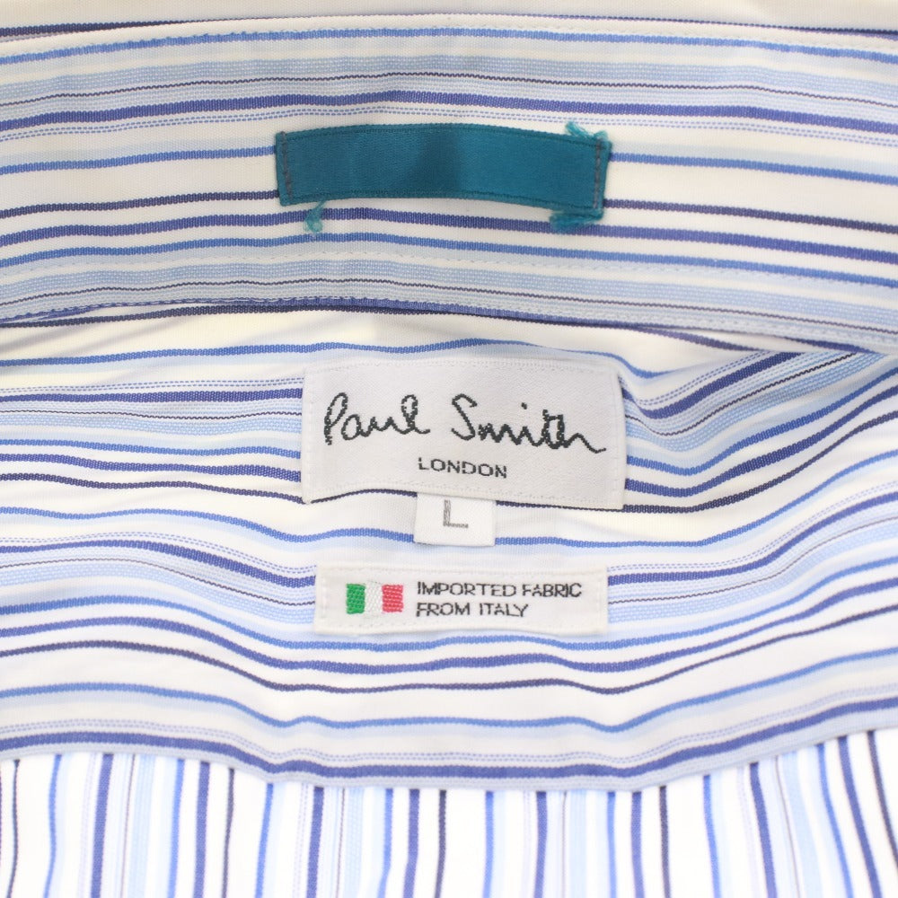 ■ Paul Smith ポールスミス シャツ トップス 長袖 ボタン 胸ポケット ストライプ メンズ L ライトブルー系