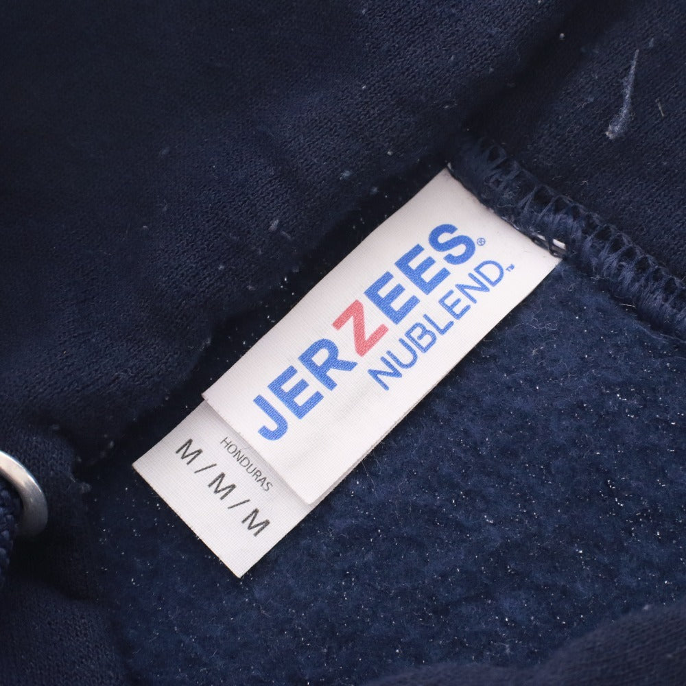 ■ JERZEES ジャージーズ スウェット パーカー トレーナー トップス 長袖 フード 紐 ロゴ メンズ M ネイビー系