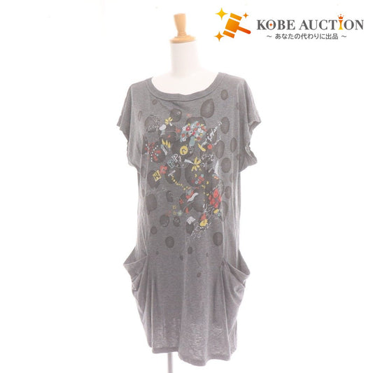 ■ イオコムイオ チュニック 半袖 02114418 トップス ポケット プリント フレンチスリーブ レディース 40(L相当）グレー