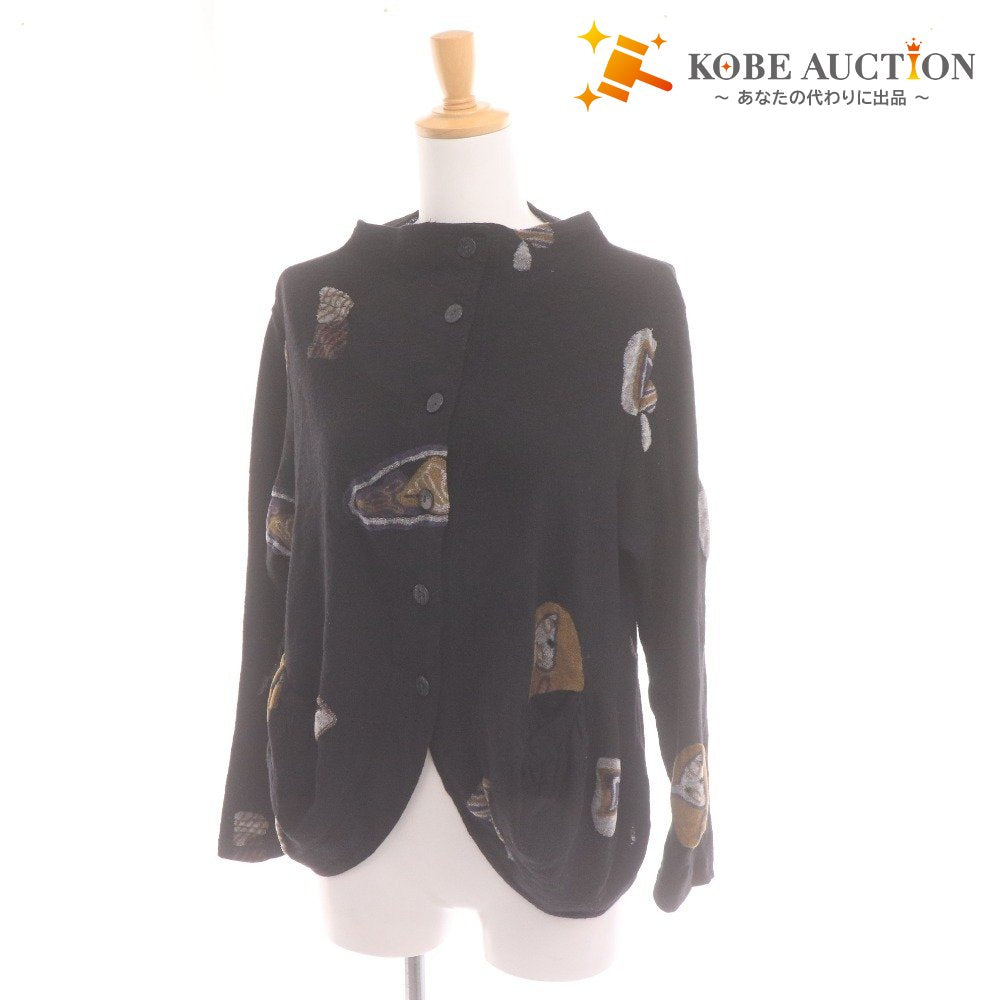 ■ Jiu Cardigan 04222560, Made in Japan, Matsuo Print, Women's, Size 40 (Equivalent to L), Black