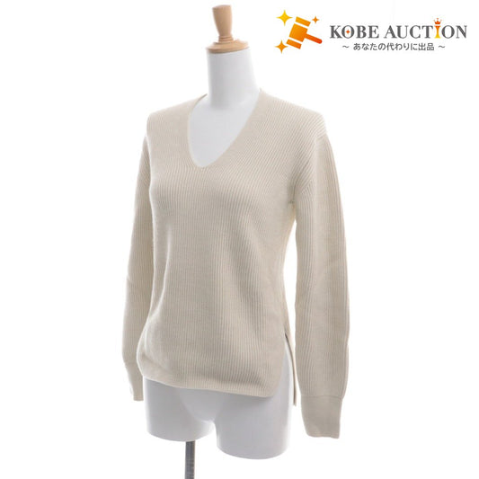 ■ AURALEE knit long sleeve top V-neck side slit cashmere wool women's 0 white