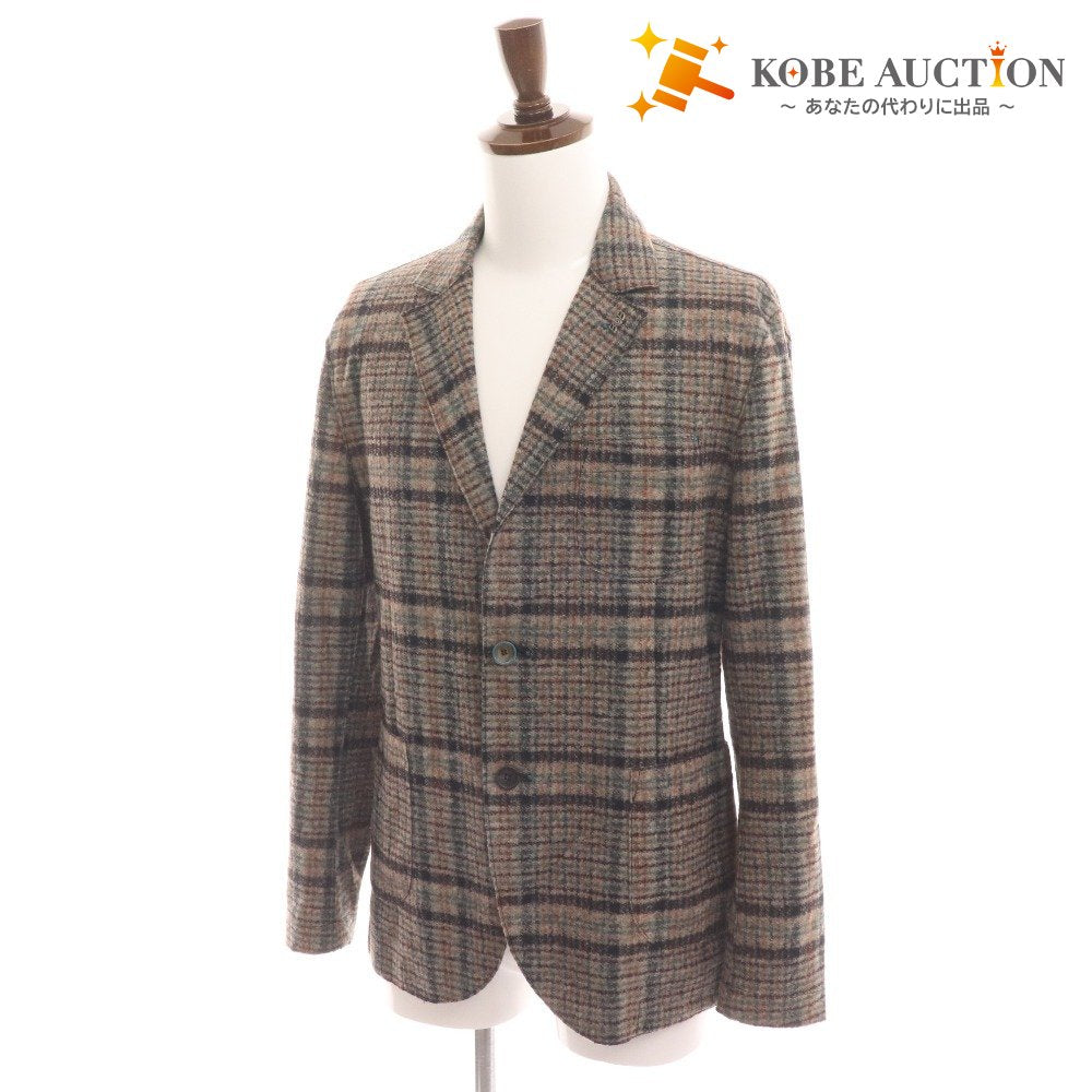 ■ ボブ テーラードジャケット アウター チェック メンズ 50（Lサイズ） ブラウン ベージュ