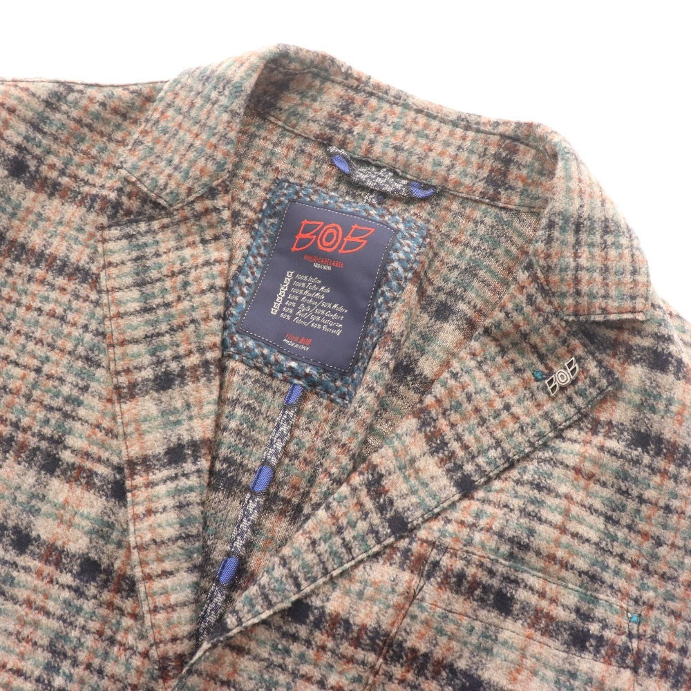 ■ ボブ テーラードジャケット アウター チェック メンズ 50（Lサイズ） ブラウン ベージュ