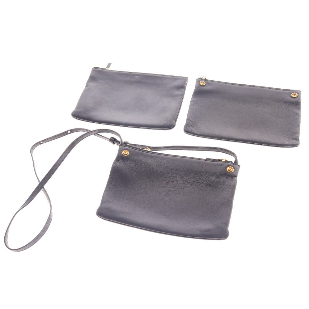 ■ セリーヌ トリオ ラージ ショルダーバッグ 鞄 斜め掛け ゴールド金具 レディース ブラック