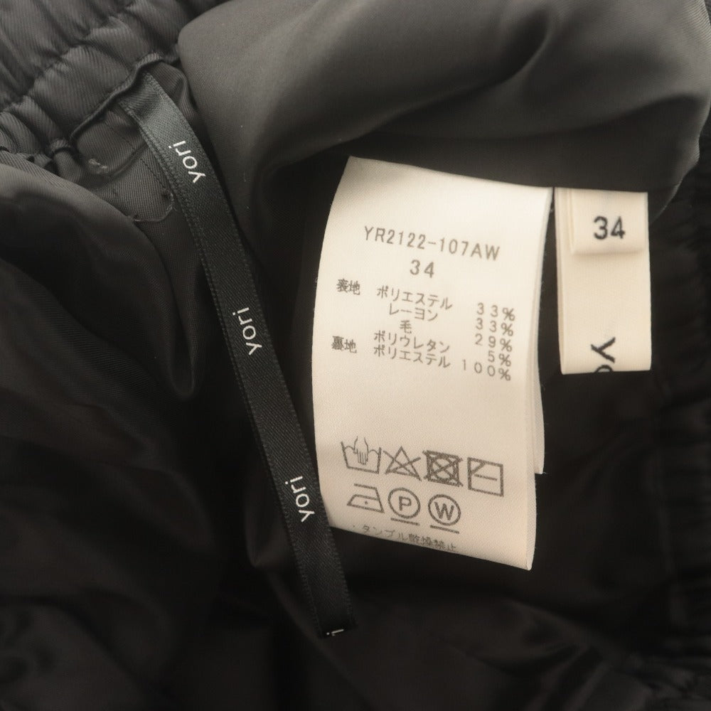 ■ yori ヨリ パンツ ボトムス ゴム 紐 ポケット 無地 レディース 34 ブラック系