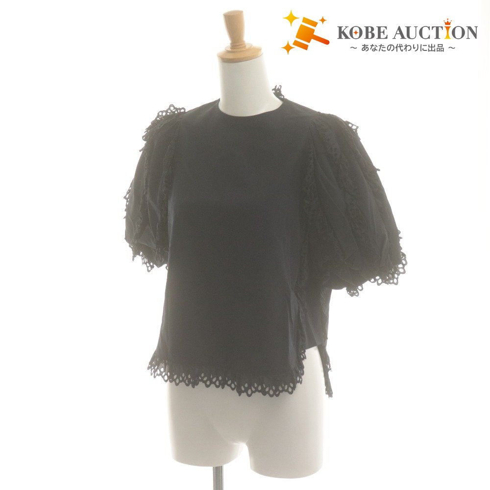 ■ shirocon shirt blouse top button short sleeve solid color frill lace women's 34 dark navy