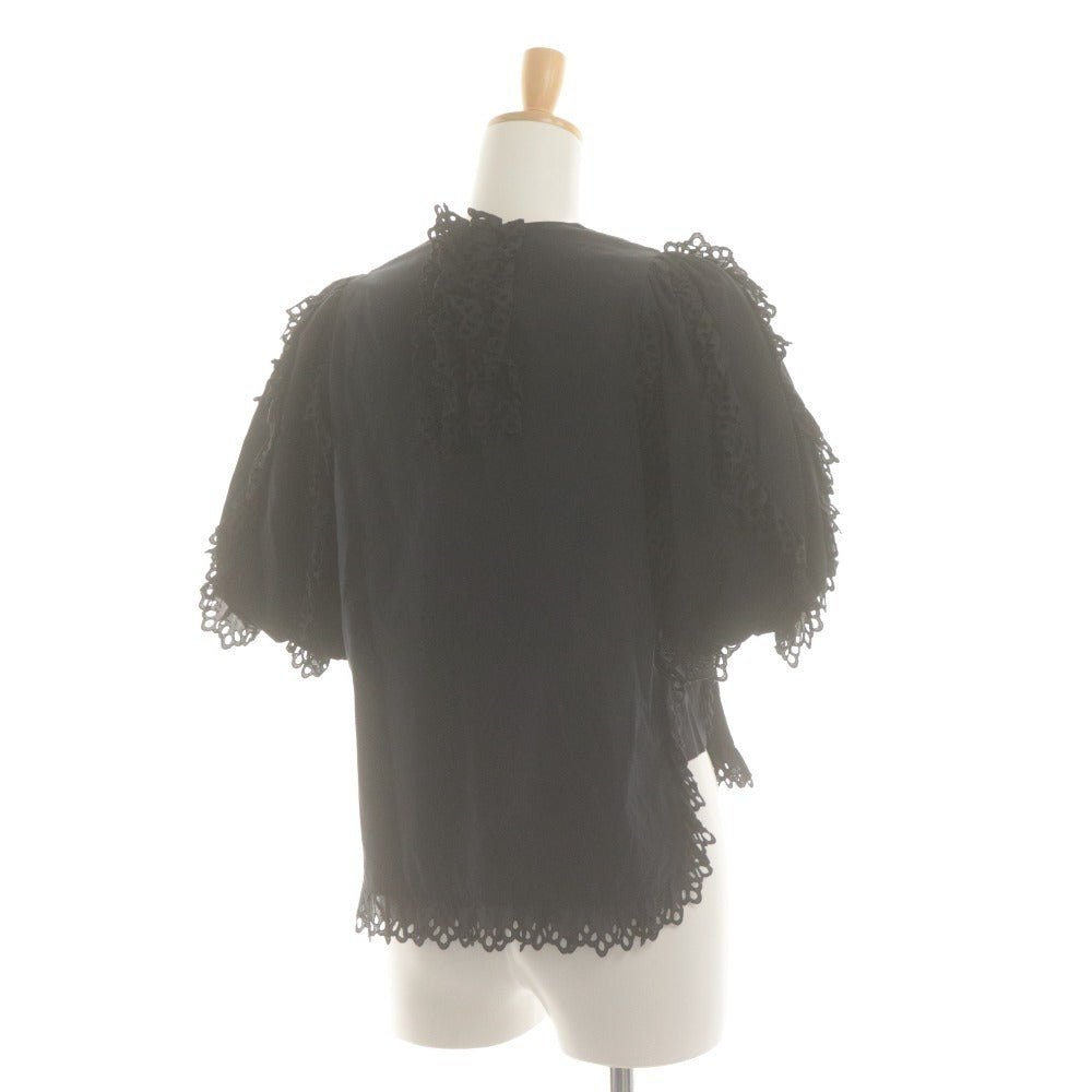 ■ shirocon shirt blouse top button short sleeve solid color frill lace women's 34 dark navy