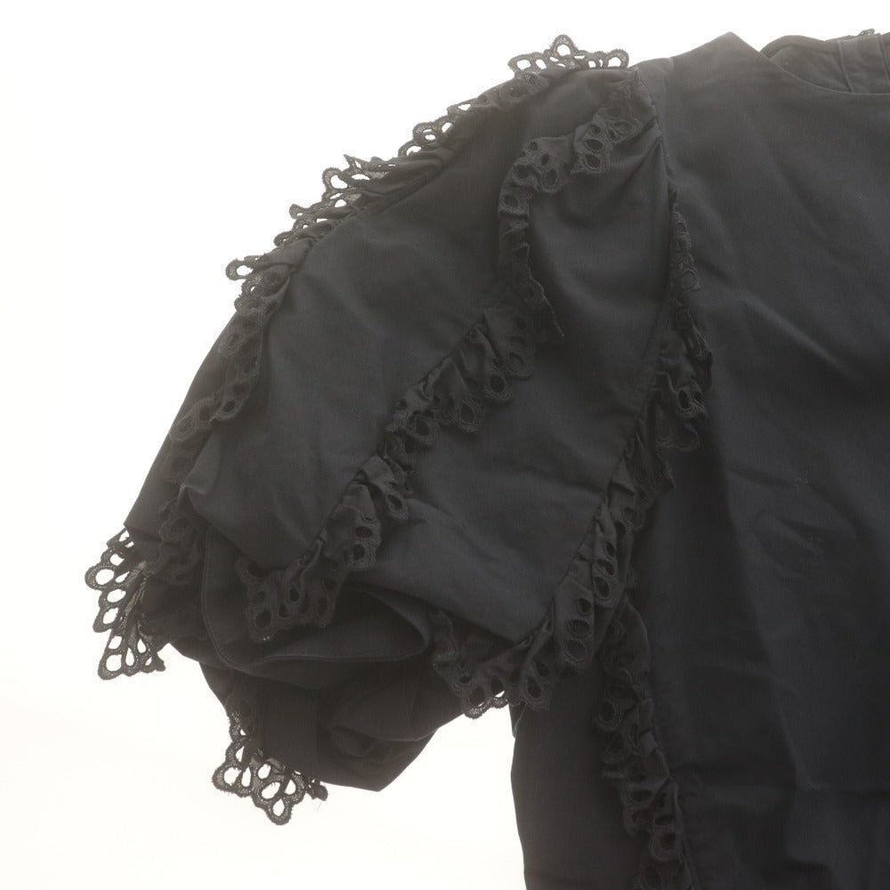 ■ shirocon shirt blouse top button short sleeve solid color frill lace women's 34 dark navy