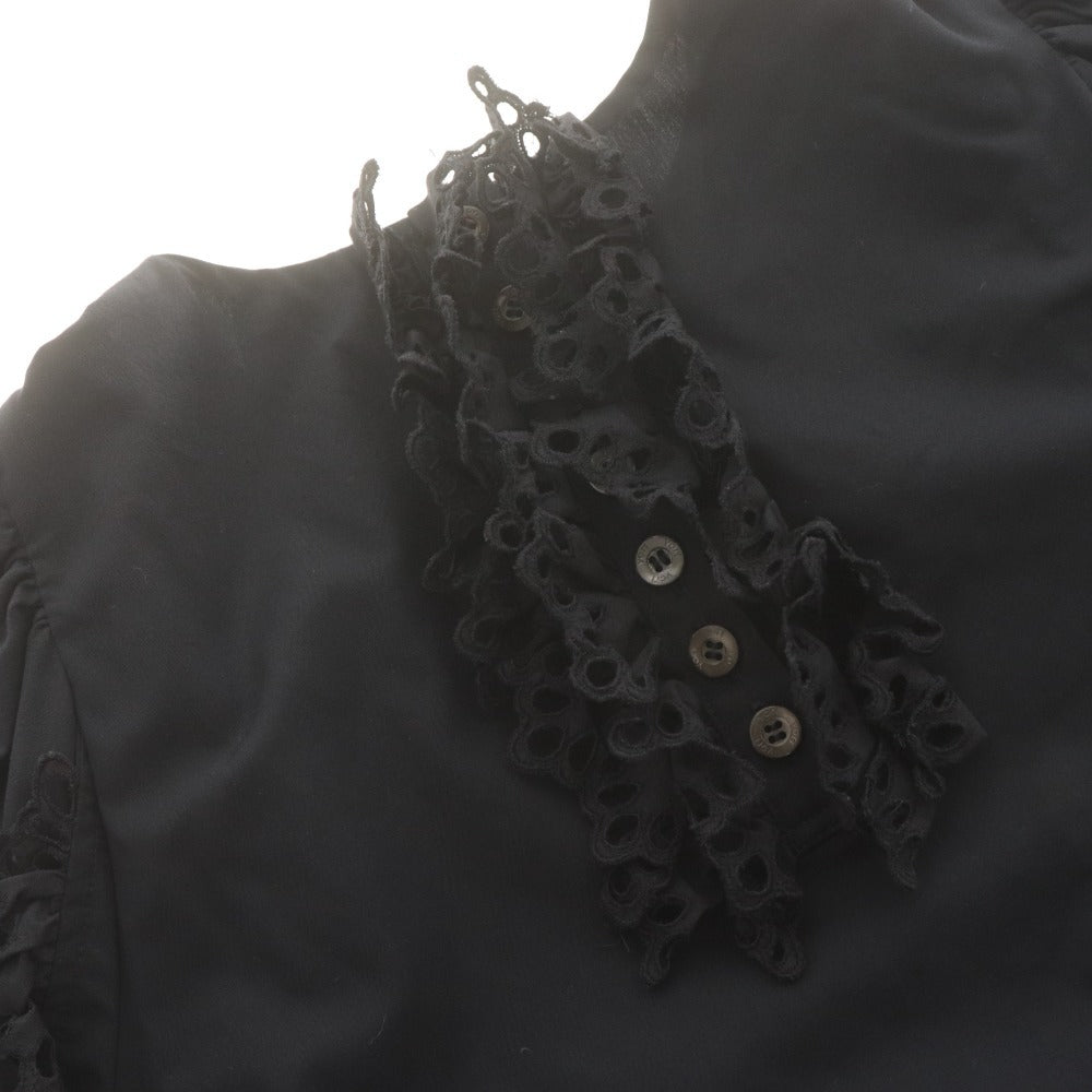 ■ shirocon shirt blouse top button short sleeve solid color frill lace women's 34 dark navy