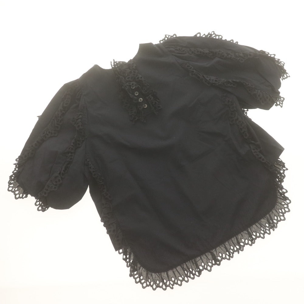■ shirocon shirt blouse top button short sleeve solid color frill lace women's 34 dark navy