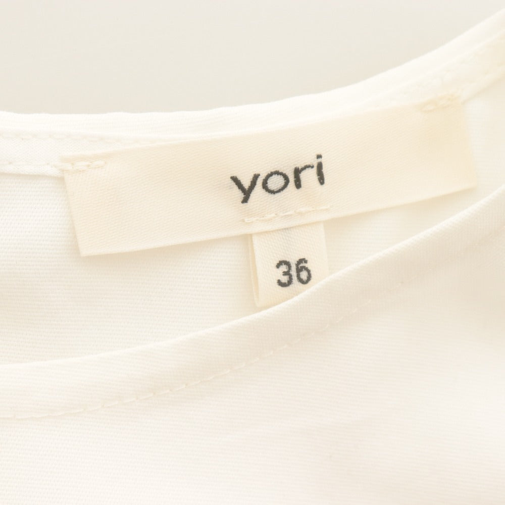 ■ yori ヨリ シャツ ブラウス トップス 丸首 ファスナー 半袖 無地 フリル レディース 36 ホワイト系