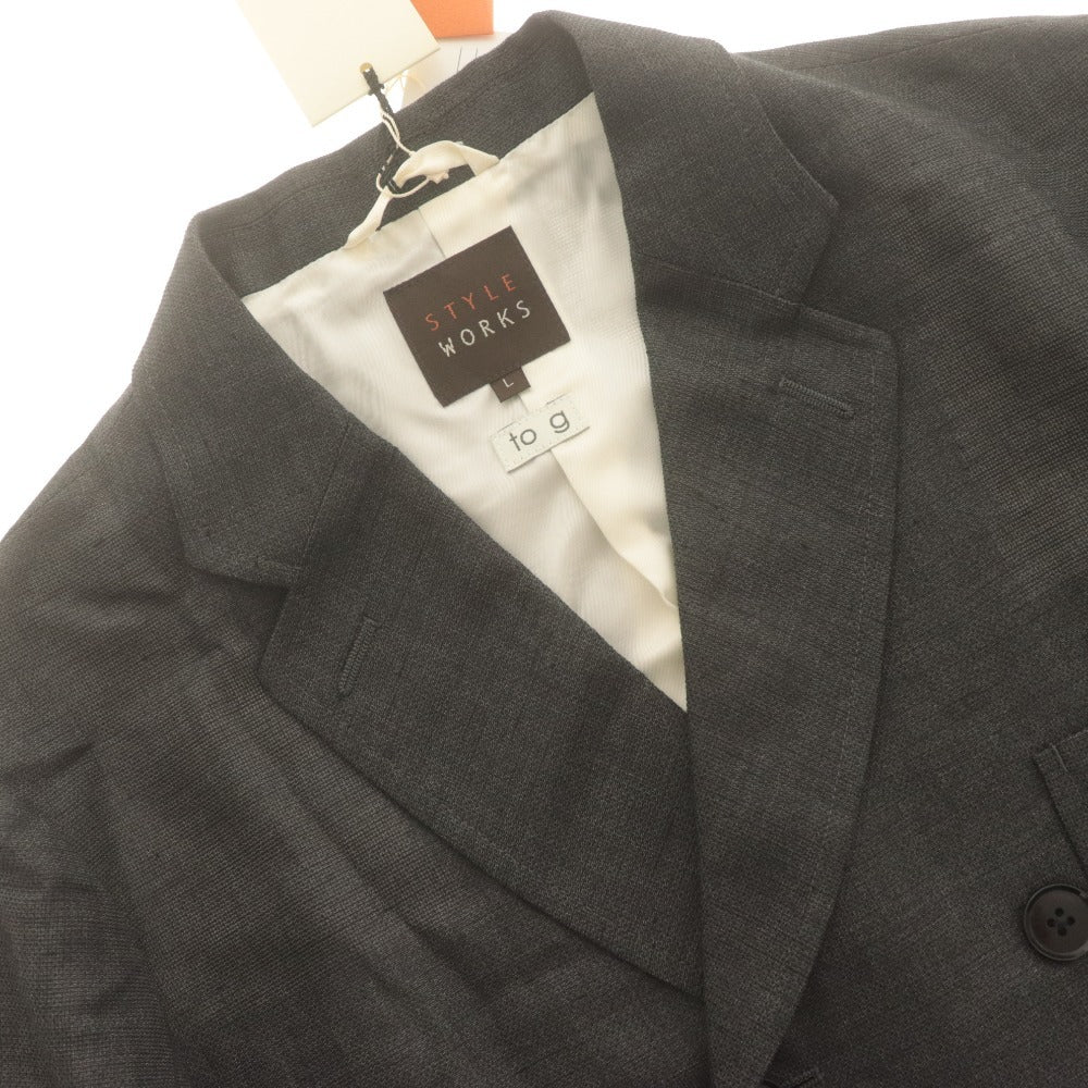 ■ STYLE WORKS Jacket Outerwear Button Pocket Plain Double-breasted Men's L Dark Gray Tagged Unused