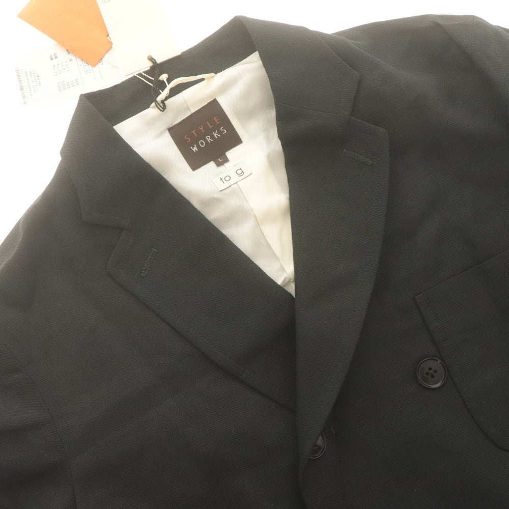 ■ STYLE WORKS スタイルワークス ジャケット アウター ボタン ポケット 無地 ダブルブレスト メンズ L ブラック系 タグ付き 未使用