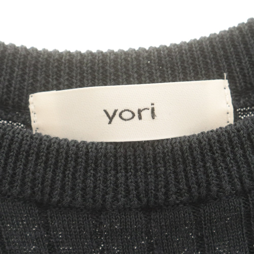 ■ yori ヨリ ニット シャツ トップス 丸首 七分袖 無地 レディース F ブラック系