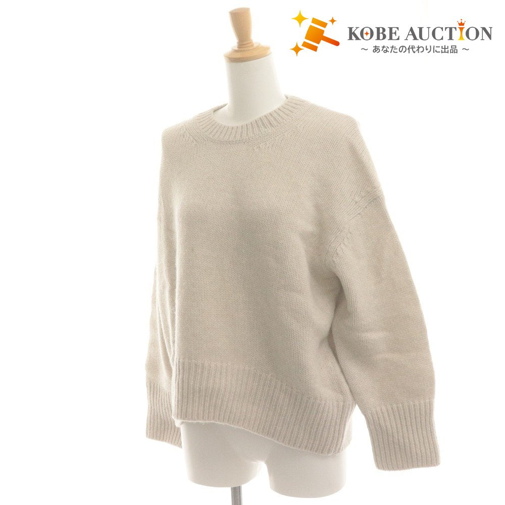 ■ GALERIE VIE Knit Sweater Top Crew Neck Long Sleeve Solid Men's Women's S Light Beige
