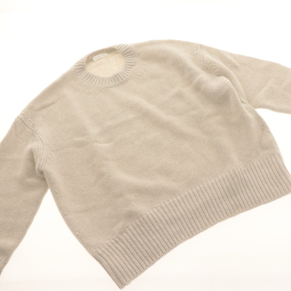 ■ GALERIE VIE Knit Sweater Top Crew Neck Long Sleeve Solid Men's Women's S Light Beige