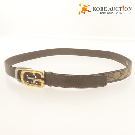 ■ GUCCI Old Gucci Belt, G.GUCCI Engraved, Gold & Silver Hardware, Vintage, G Buckle, Ladies' & Men's, 90, Brown Tone