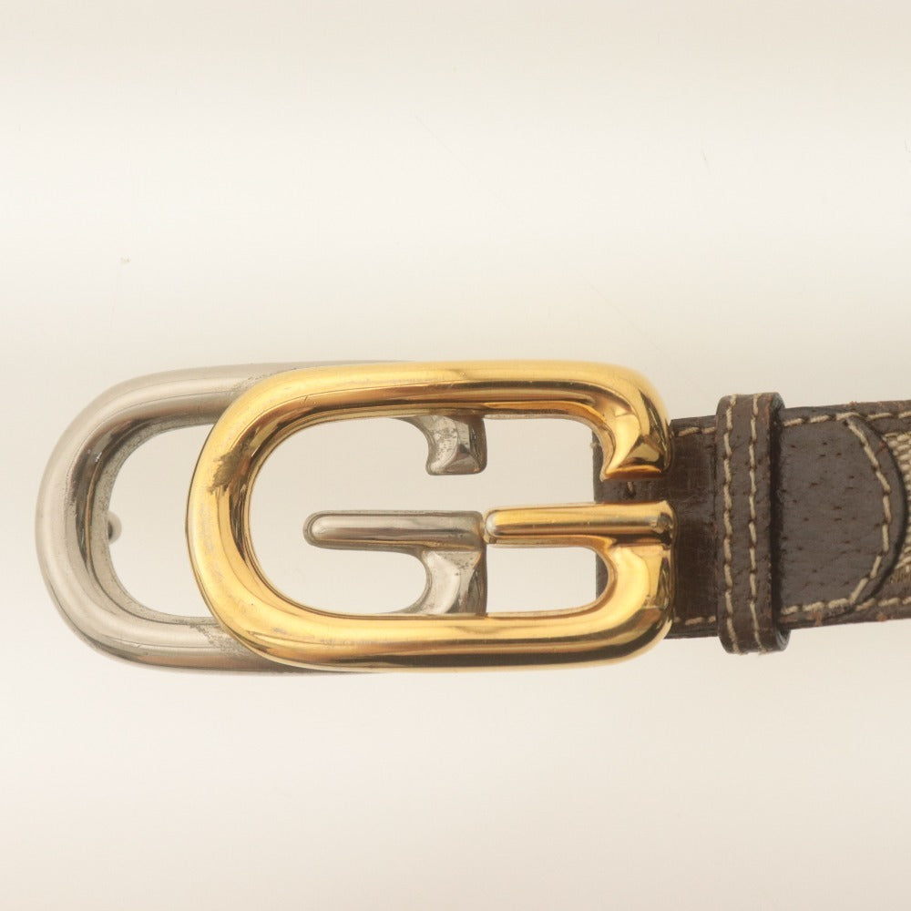 ■ GUCCI グッチ オールドグッチ ベルト G.GUCCI刻印 ゴールド シルバー金具 ヴィンテージ Gバックル レディース メンズ 90 ブラウン系